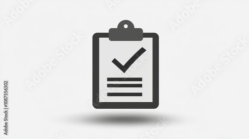 A gray clipboard with a checkmark and three lines, symbolizing a completed task or a checklist.