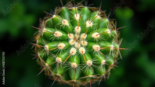 A green cactus with spiky features against a dark green background close up