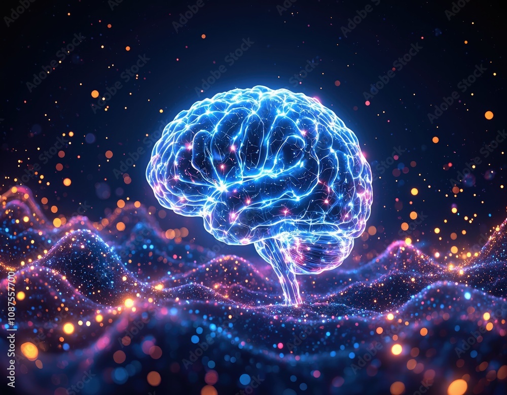 Digital Human Brain with Neon Lines and Ethereal Atmosphere, Ideal for Science, Technology, Creativity, Neural Networks, and AGI Concepts. Digital Human Brain with Neon Lines and Ethereal Atmosphere, Ideal for Science, Technology, Creativity, Neural Networks, and AGI Concepts.