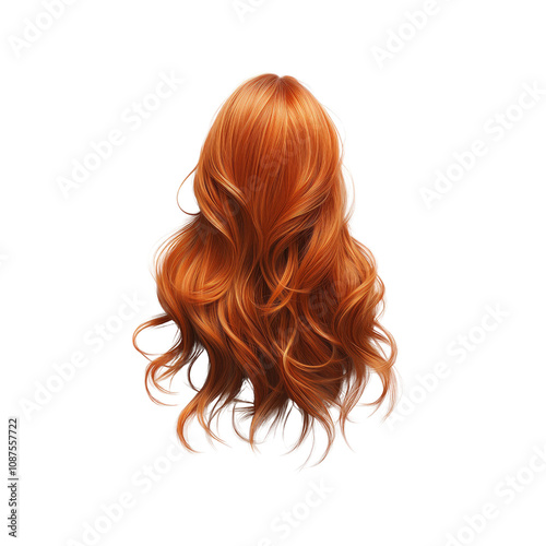 Long, Luxurious Copper Red Wavy Hair, Rear View