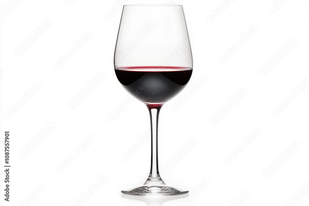 A sleek, elegant wine glass filled with rich red wine, perfect for fine dining and celebratory occasions. isolated on white background.