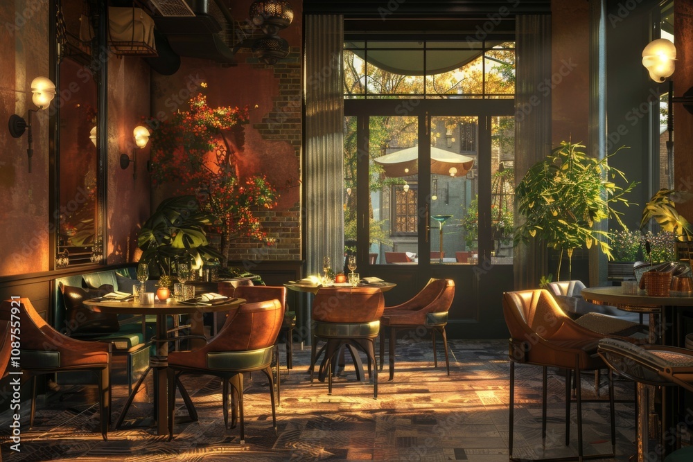 High end restaurant interior showcasing beautifully plated gourmet High end restaurant interior showcasing beautifully plated gourmet