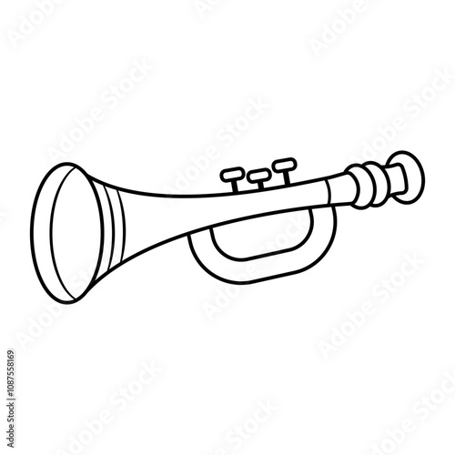 Trumpet Outline Vector Illustration. This image depicts a simple black and white vector illustration of a trumpet.