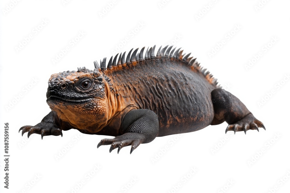 Majestic Iguana on White Background: Close-Up of Unique Reptile with Distinctive Spines and Scales, Highlighting Nature’s Beauty in High-Resolution Stock Photography Majestic Iguana on White Background: Close-Up of Unique Reptile with Distinctive Spines and Scales, Highlighting Nature’s Beauty in High-Resolution Stock Photography