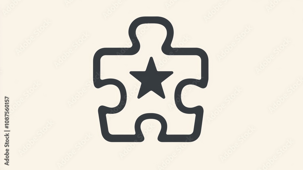 A simple black and white icon depicting a puzzle piece with a star in the center. A simple black and white icon depicting a puzzle piece with a star in the center.