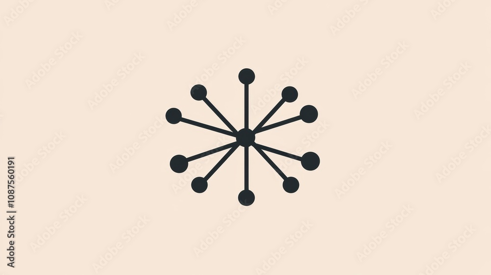 Fototapeta premium A simple black and white illustration of a starburst shape with ten points, on a pale peach background.