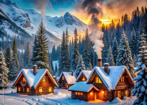 Cozy Log Cabins in Snowy Mountain Valley - Winter Wonderland Escape