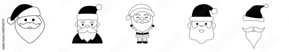 set of christmas icon santa claus cartoon vector in a white background Christmas icon black and white color set of christmas icon santa claus cartoon vector in a white background Christmas icon black and white color