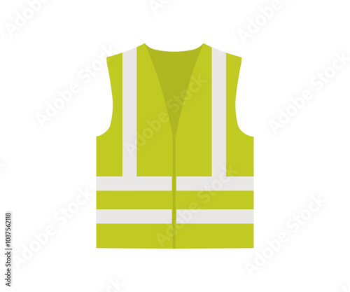 Reflective green safety vest icon. High visibility jacket symbol. Protective safety clothing with reflective stripes vector design and illustration. 
 photo