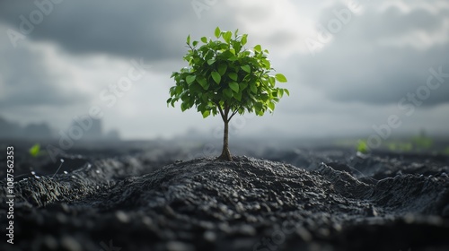 A single tree stands tall amidst a barren landscape, symbolizing resilience and hope.