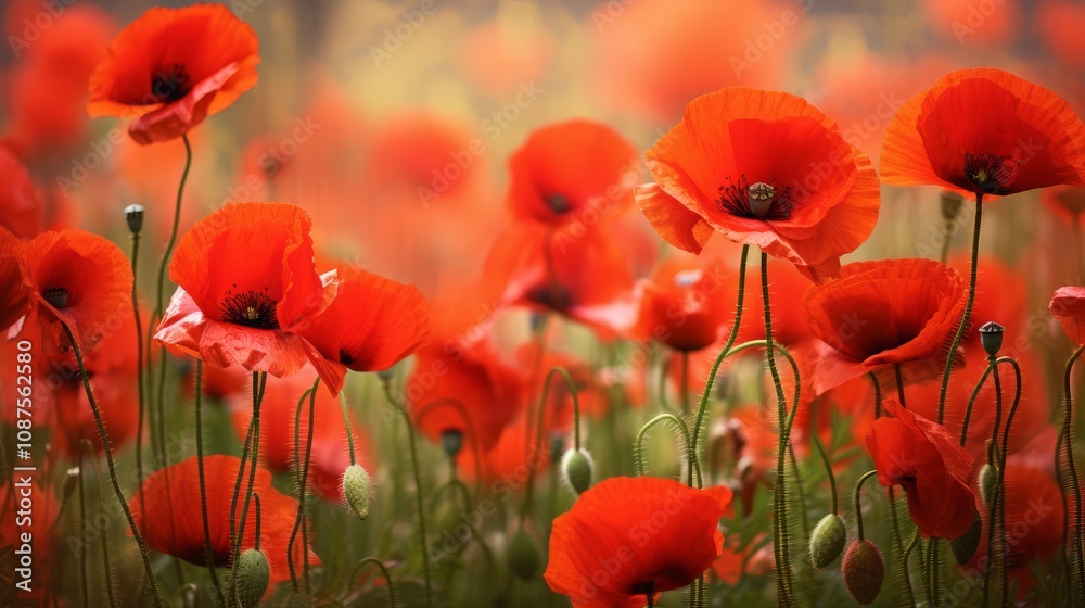 Obraz premium Elegant Scarlet Poppy Flower in Full Blossom 