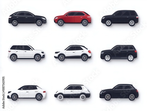 A grid of various car models in different colors, showcasing a mix of styles and sizes in a clean, minimalist design.