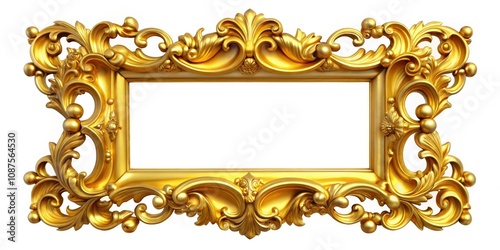 Elegant Baroque Art Deco Gold Frame Isolated on White Background for Home Decor and Art Display