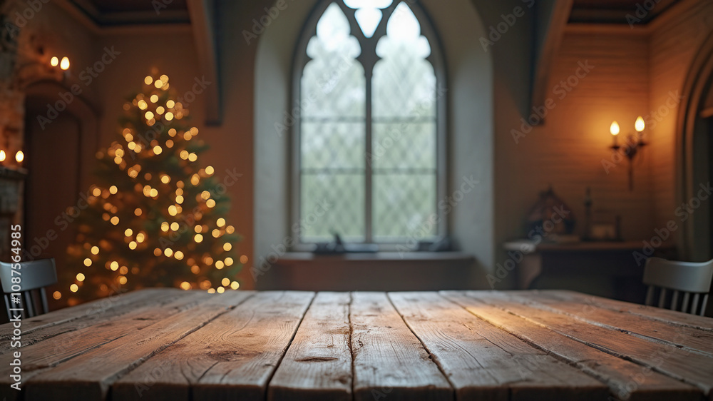 Rustic christmas table with copy space Rustic christmas table with copy space