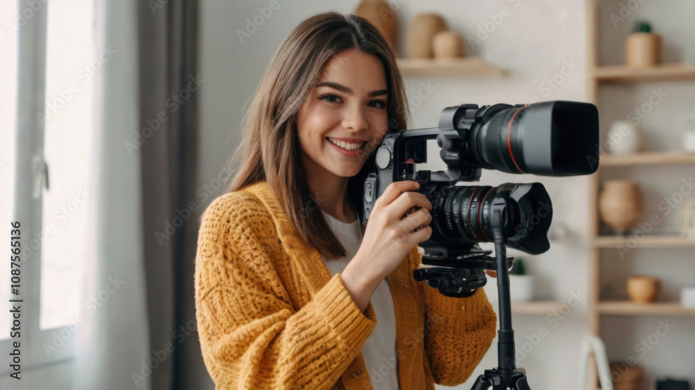 Alegre y encantadora joven y bella mujer Blogger filmando
Alegre y encantadora joven y bella mujer Blogger filmando