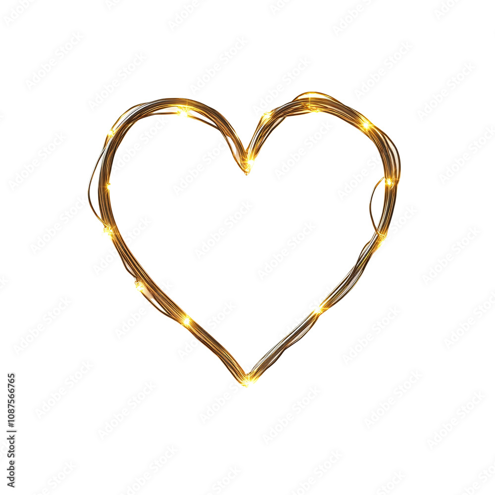 Glowing Heart-Shaped String Lights on White Background Glowing Heart-Shaped String Lights on White Background