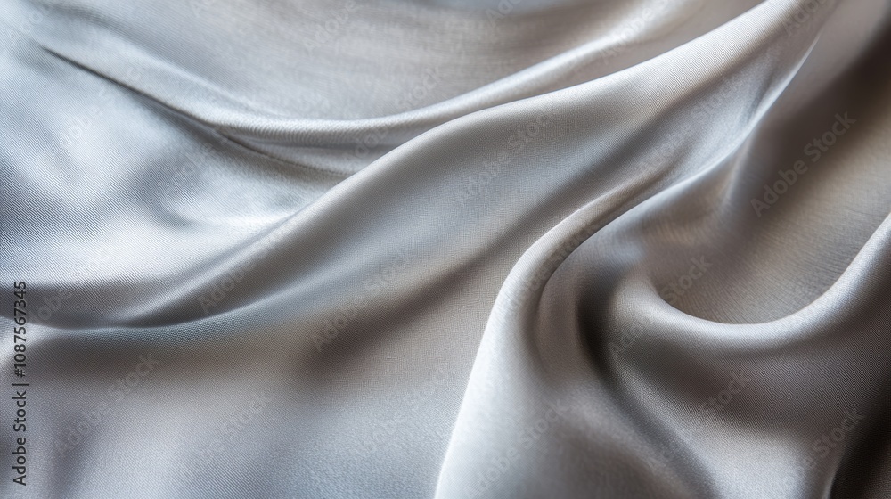 Fototapeta premium Close-up of soft, white, flowing silk fabric with elegant folds and wrinkles.