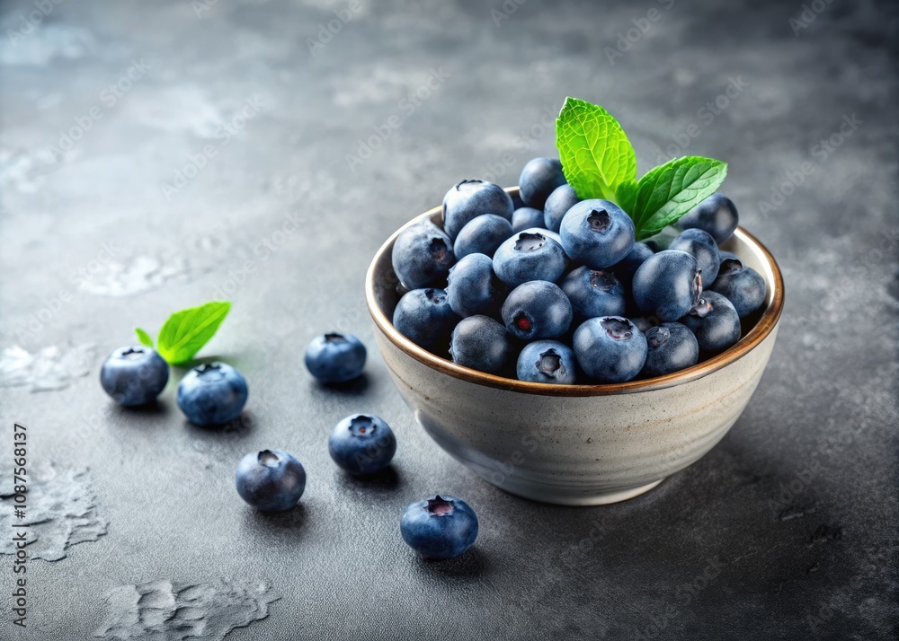 Fresh Blueberries in Ceramic Bowl on Textured Grey Background for Clean Eating and Modern Design Concepts Fresh Blueberries in Ceramic Bowl on Textured Grey Background for Clean Eating and Modern Design Concepts
