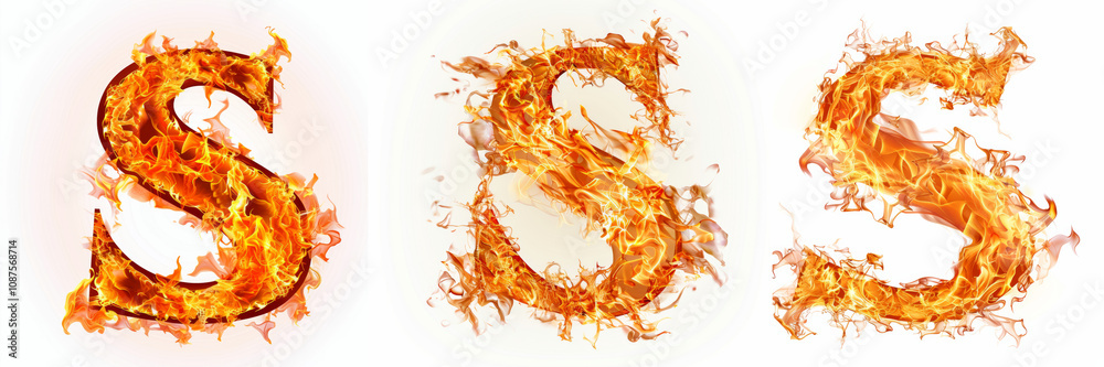 Collection of Fire and burning flames S letter isolated on transparent or white background Collection of Fire and burning flames S letter isolated on transparent or white background