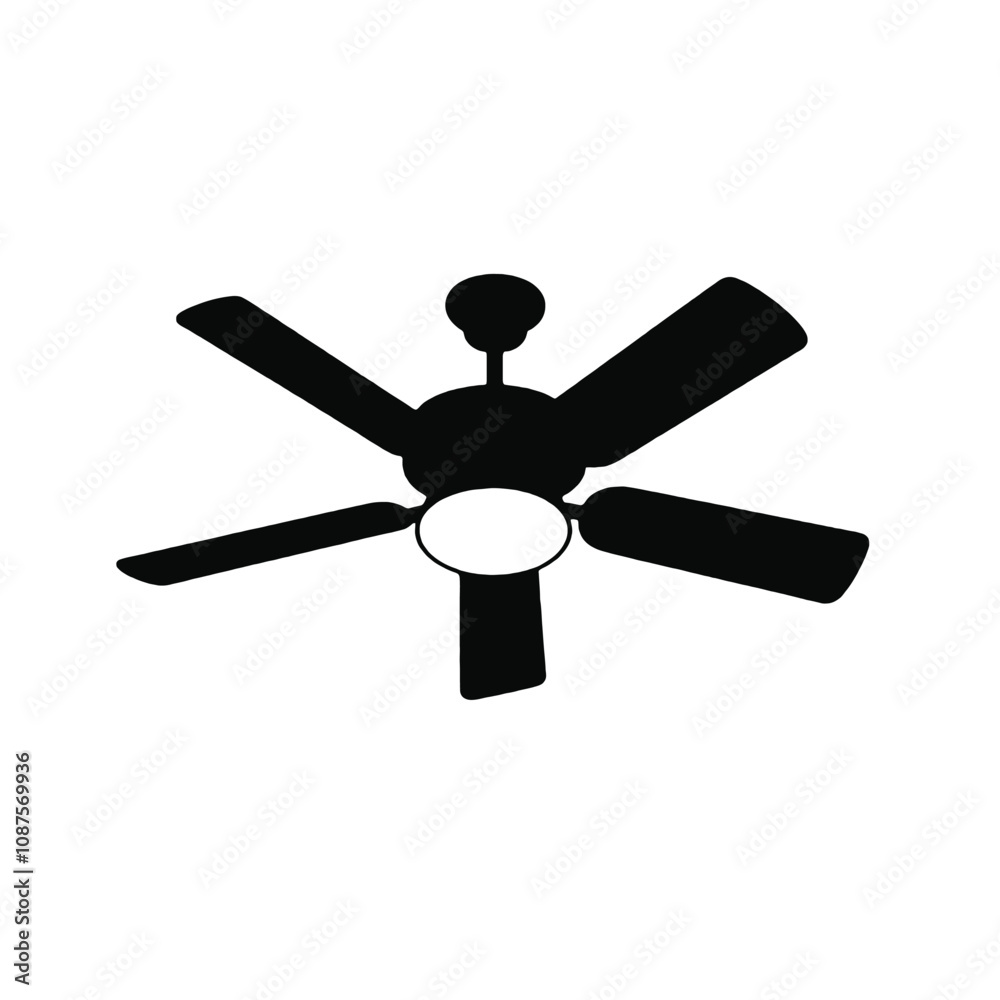 Vector silhouette of a ceiling fan with five blades, Vector silhouette of a ceiling fan with five blades,