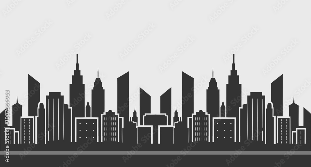 Silhouette of urban city skyline. Modern urban landscape. City background. City skyscrapers buildings. Flat Illustration Silhouette of urban city skyline. Modern urban landscape. City background. City skyscrapers buildings. Flat Illustration