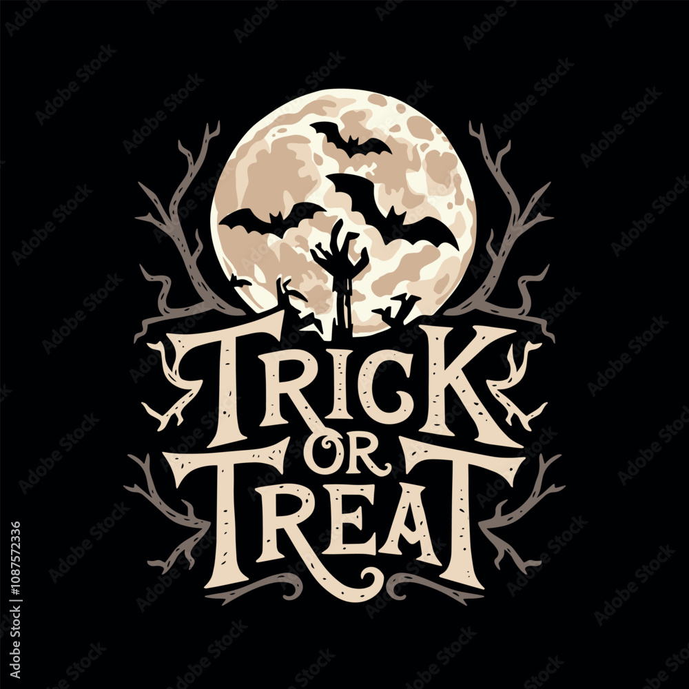 Trick or Treat text hand drawn in a dark Halloween style on a black background Trick or Treat text hand drawn in a dark Halloween style on a black background