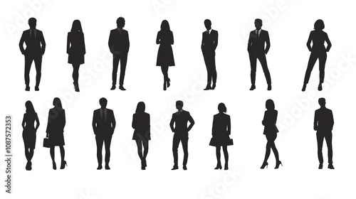 Diverse business people silhouettes, standing poses.