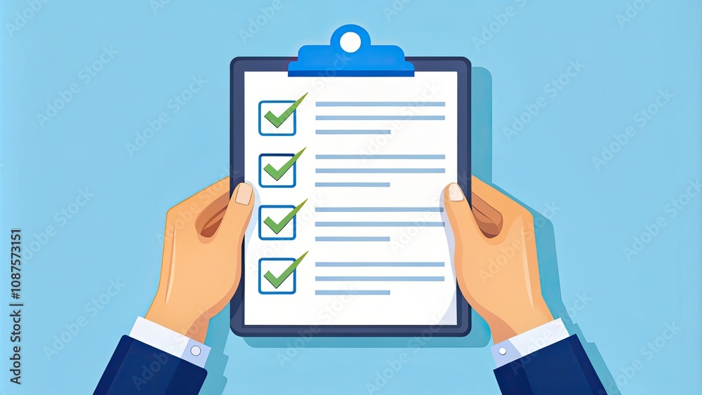 Hands Holding a Checklist on a Clipboard Symbolizing Task Completion and Organization Hands Holding a Checklist on a Clipboard Symbolizing Task Completion and Organization