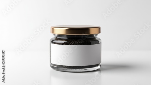 This osetra caviar mockup highlights luxurious packaging in a minimalistic glass jar with a sleek label.