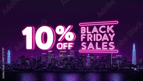 10 percent off Black friday sales event city skyline promotional banner