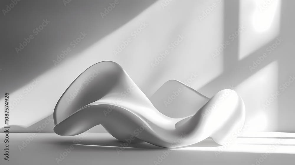 Fototapeta premium Smooth organic sculpture with flowing curves and shadows. Minimalist Modern Art. Illustration