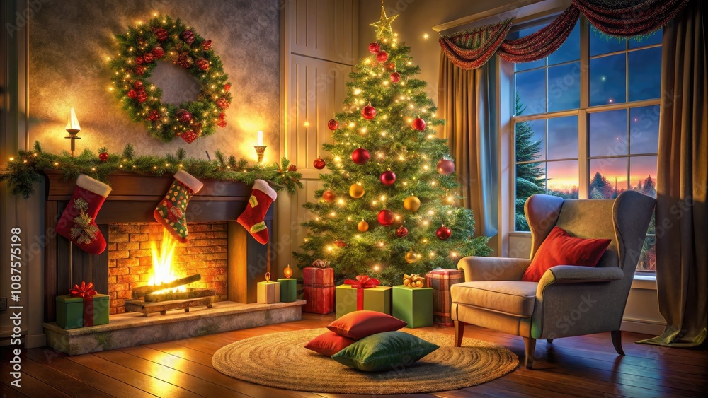 Cozy Christmas Living Room with Tree, Fireplace, and Chair for Holiday Decor Inspiration Cozy Christmas Living Room with Tree, Fireplace, and Chair for Holiday Decor Inspiration
