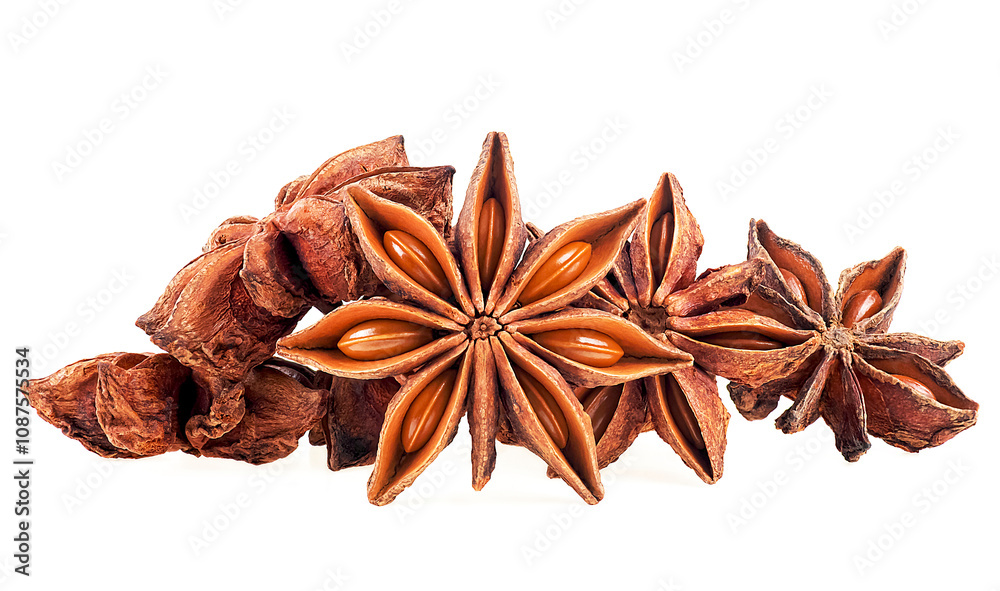 Pile of anise star spice fruits isolated on a white background Pile of anise star spice fruits isolated on a white background