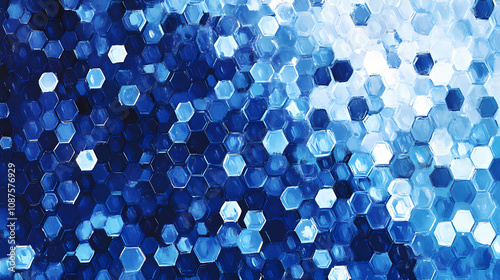 A repeating pattern of hexagonal shapes with a blue gradient, creating a dynamic and geometrically pleasing visual texture. Minimalist Modern Art. Illustration photo