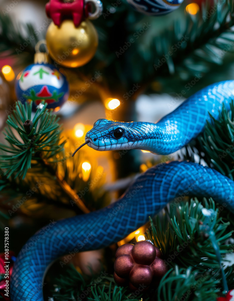 blue snake on the Christmas tree blue snake on the Christmas tree
