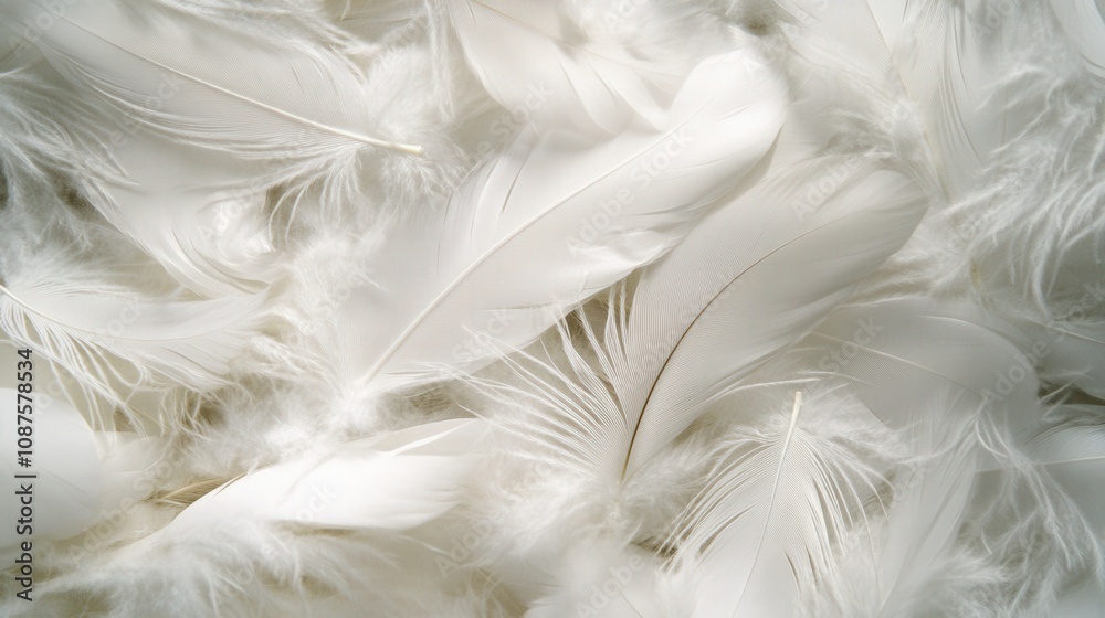 A Close-Up View of Soft, White Feathers Arranged in a Cluster A Close-Up View of Soft, White Feathers Arranged in a Cluster
