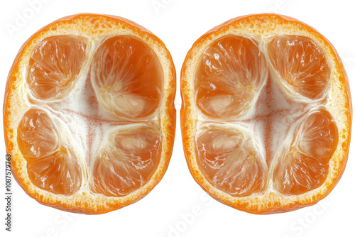 Freshly sliced orange fruits revealed with vibrant colors and juicy segments