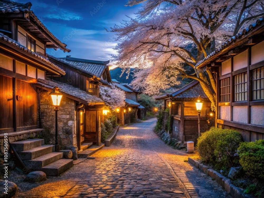 Enchanted Evening Pathway in an Old Japanese Village - Low Light Photography Enchanted Evening Pathway in an Old Japanese Village - Low Light Photography