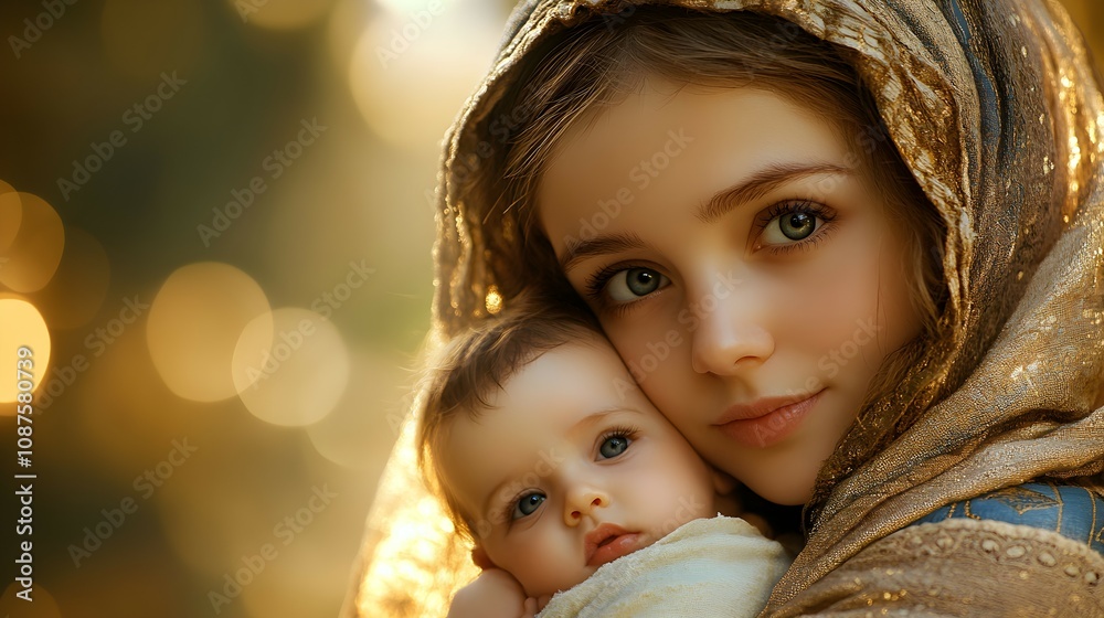 Holy Mary holding baby Jesus Christ in her arms Holy Mary holding baby Jesus Christ in her arms