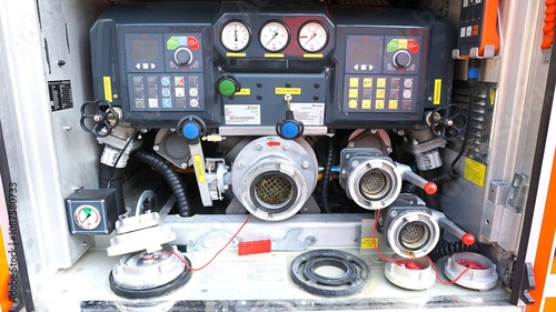 Fire Truck Pump Interior, Inside of a Firetruck, Feuerwehrfahrzeug, Löschfahrzeug, Firefighting, Fire Department, Equipment, Tools, Feuerwehr photo