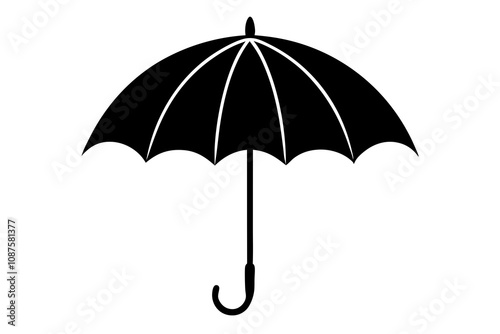 Umbrella Silhouette with Curved Handle - Classic Rain Protection Vector Design