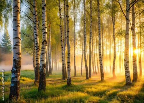 Enchanting Morning Fog in a Birch Tree Grove - Stunning Night Photography of Nature's Beauty