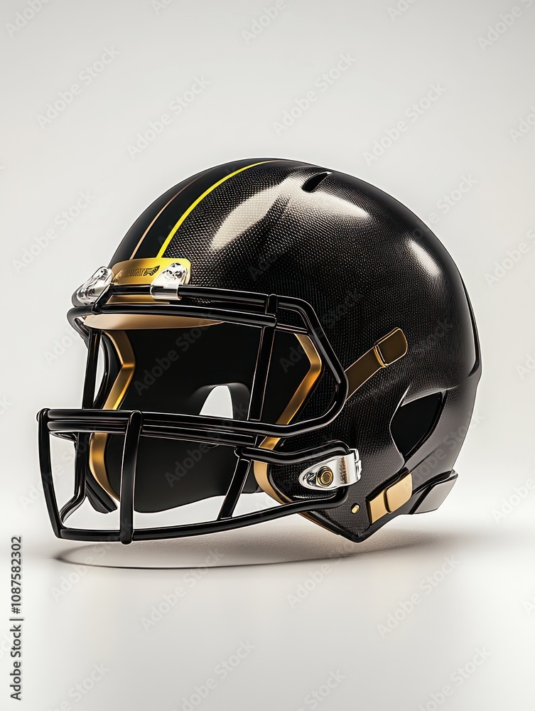 Fototapeta premium A sleek black football helmet with gold accents, designed for safety and performance.