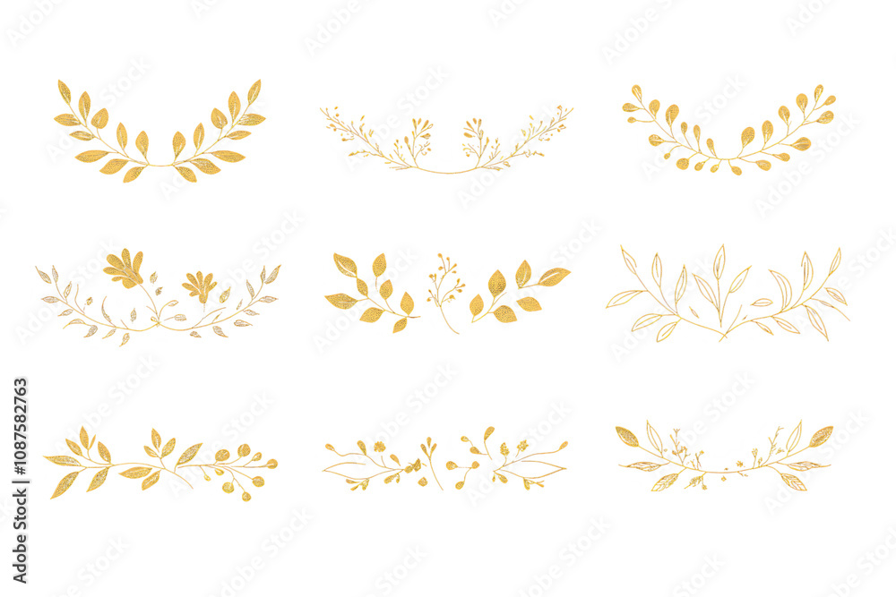 Fototapeta premium Elegant calligraphic page dividers with golden flourishes for decorative design
