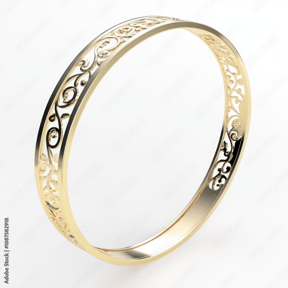 A decorative gold bangle with intricate floral patterns, showcasing elegance and craftsmanship. A decorative gold bangle with intricate floral patterns, showcasing elegance and craftsmanship.