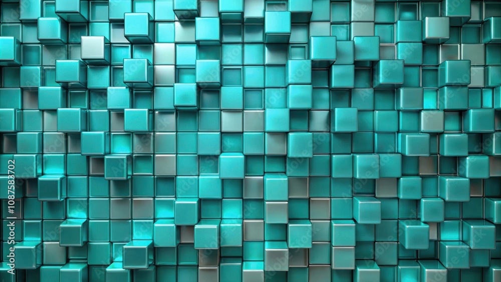 Abstract Teal Cube Wall Background with Geometric Structure Abstract Teal Cube Wall Background with Geometric Structure