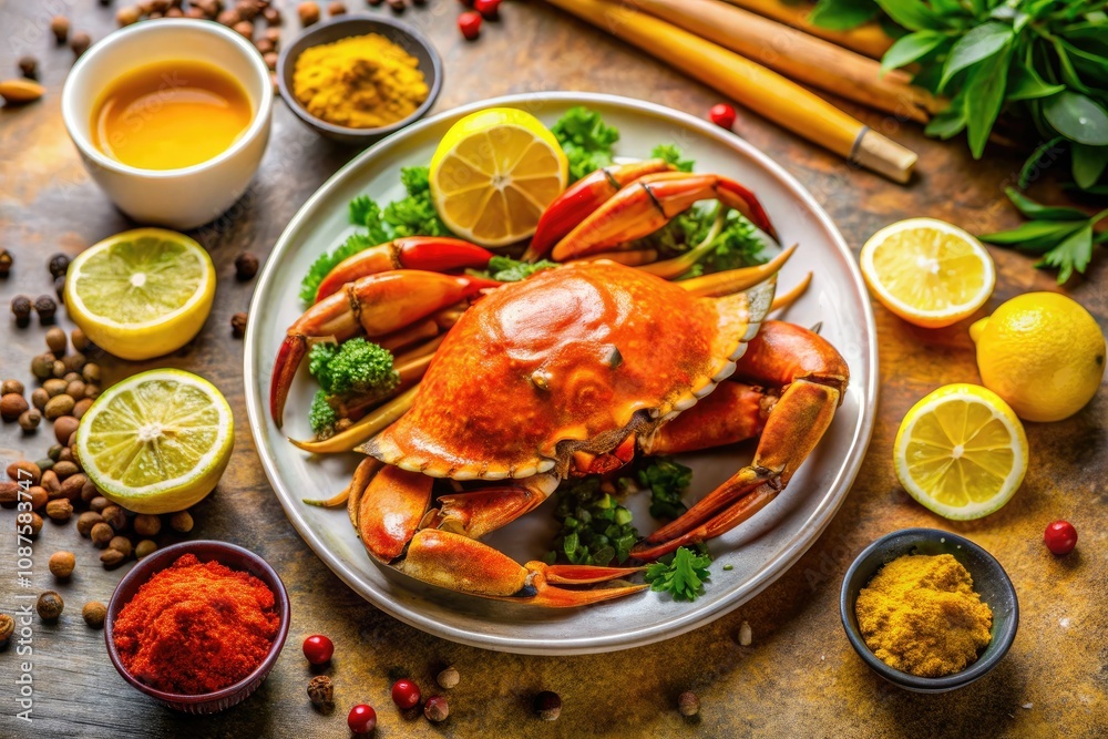 Fresh Crab Dish with Lemon and Spices for Culinary Photography