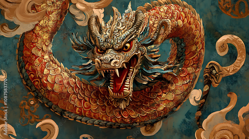 Fototapeta premium The Naga Art, wallpaper, the large snake with a crest, a symbol of greatness and prosperity.
