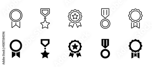 Medal icon set. Award, prize, reward icons. Winning award, prize badge