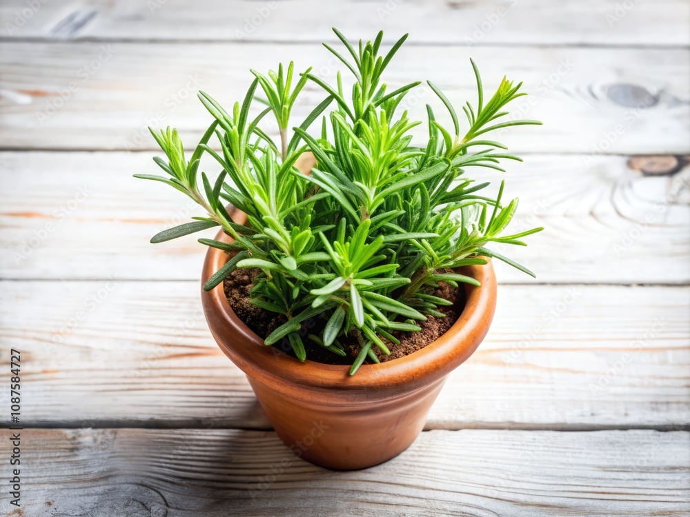 Fresh Rosemary Herb in Clay Pot on White Background for Cooking and Gardening Inspiration Fresh Rosemary Herb in Clay Pot on White Background for Cooking and Gardening Inspiration